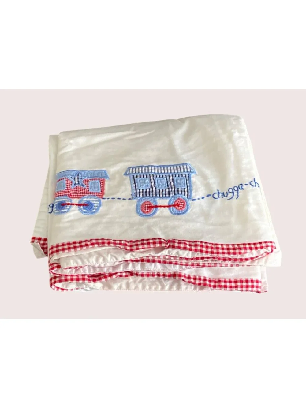 Pottery Barn Train Chugga Dog Kid Quilted Valance Lined Cotton Red Gingham